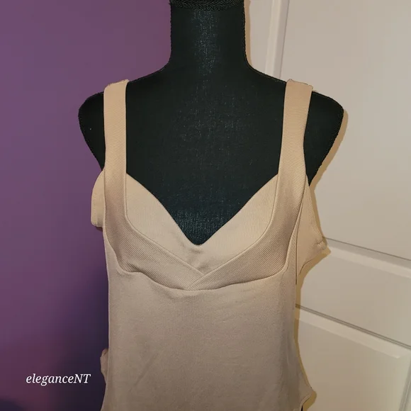 H & M Tan Sleeveless Bodysuit Plunging Neckline  Sz: XL NWT - Picture 2 of 8
